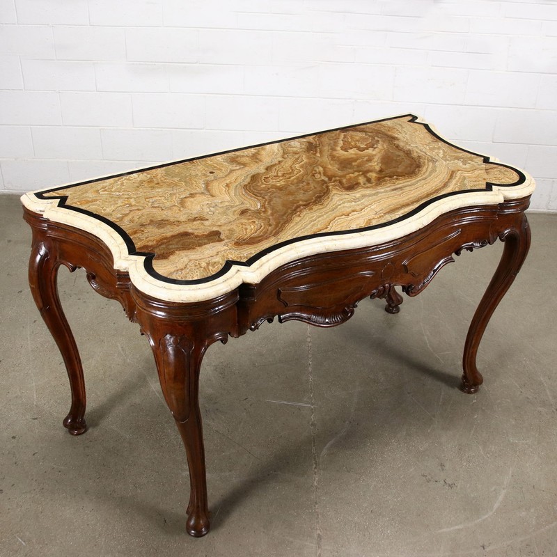Venetian Baroque Console Walnut Alabaster Marble Italy XVIII Century gallery