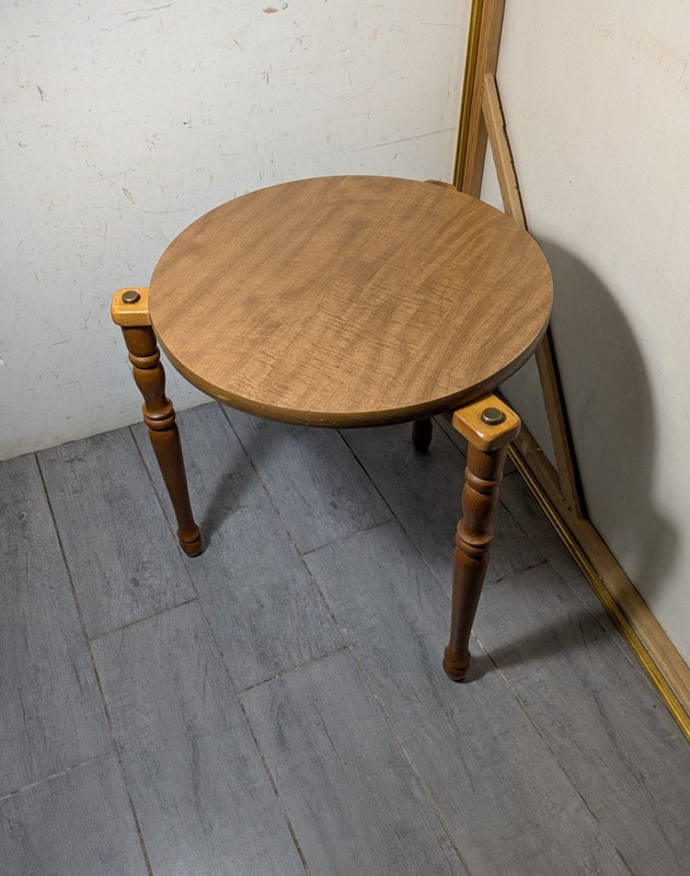 Vintage Mid Century Modern Rustic Country Round Pedestal Table Plant Stand Wood gallery