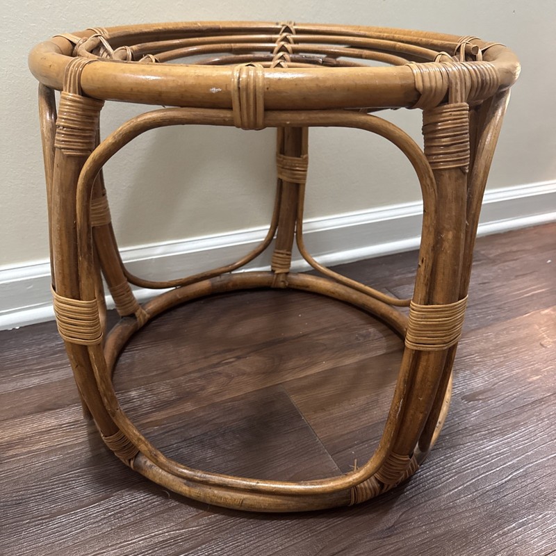 Vintage Bamboo Rattan Round Side Table Mid Century Ottoman MCM gallery
