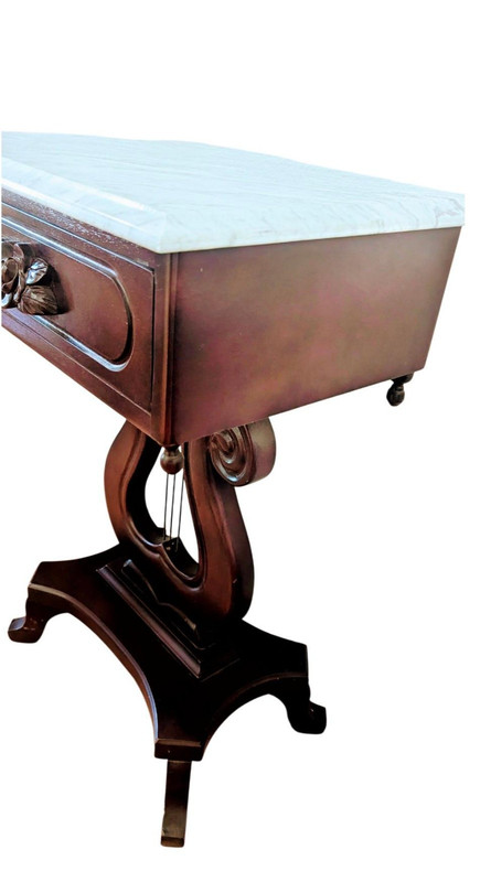 Vintage Victorian Style Lyre-Harp Mahogany Italian side table Marble top gallery