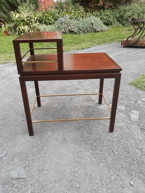 Edward Wormley,Dunbar,end table with brass stretchers gallery