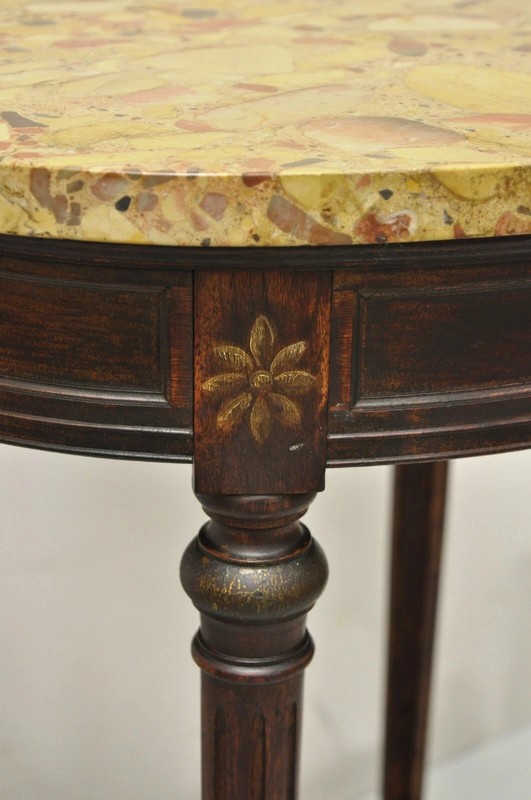 Antique French Louis XVI Style Victorian Oval Marble Top Accent End Side Table gallery