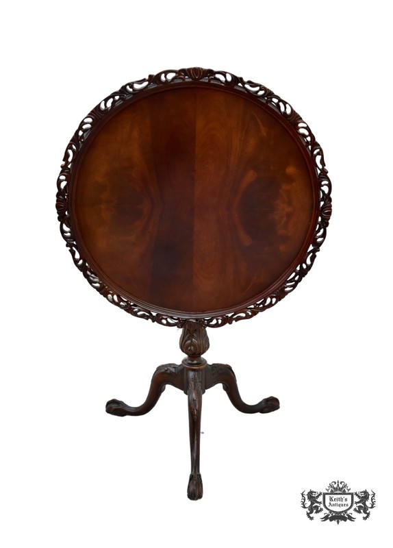 Vintage Carved Mahogany Chippendale Style Tilt Top Table