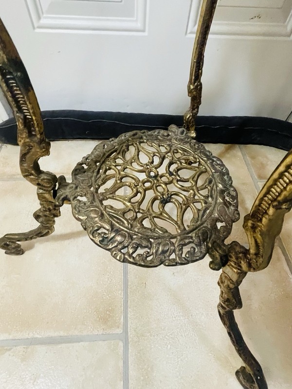 Antique French Art Nouveau Two-Tier Brass Italy Marble Plant Stand Side Table gallery