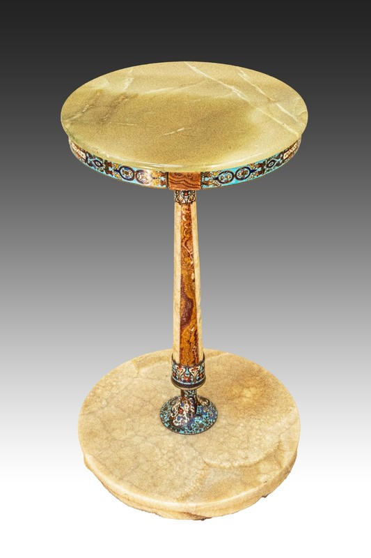 Antique French Onyx Gilt Bronze Enamel Side Table