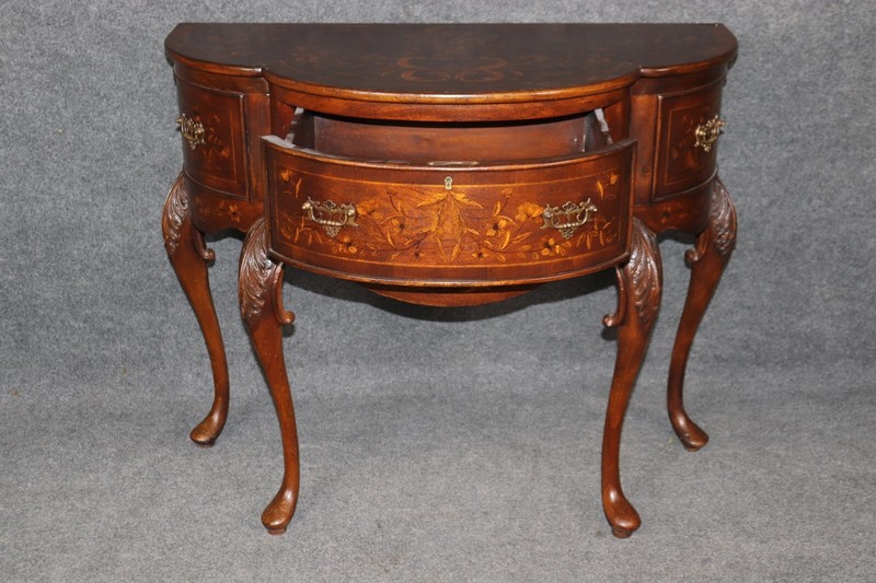 Pair of Inlaid Walnut Edwardian Style Consoles by John Richard with Parrots gallery