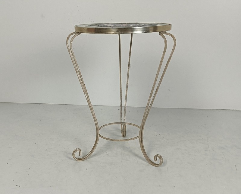 Side Round Table Plant stand Ceramic Tiles Mosaic wrought Iron Legs vintage gallery