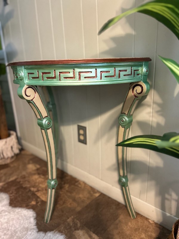 Vintage Louis XVI Accent Table: Hand-Painted Metallic Green, Made in Italy gallery