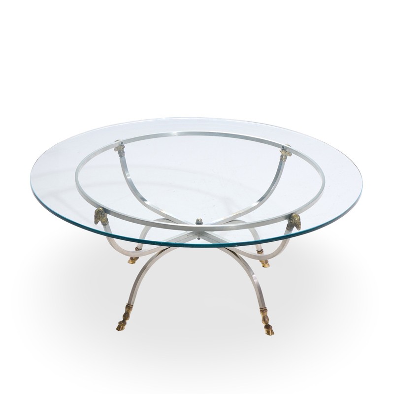 Maison Jansen Mid Century Round Rams Head Glass Top Coffee Table gallery