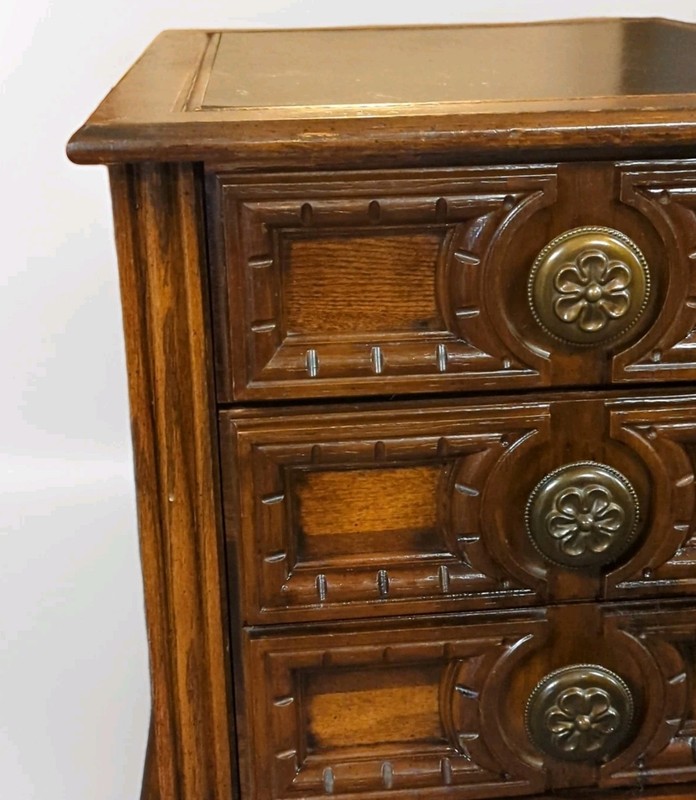 MERSMAN END TABLE With Drawers MID CENTURY Vtg Embossed Plastic Wood Brutalist gallery