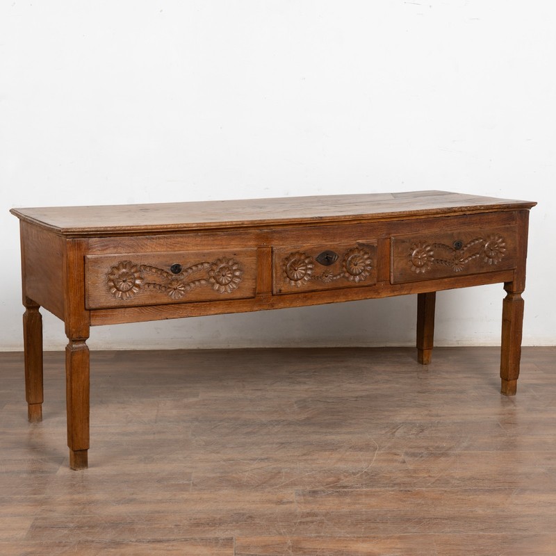 17th Century Portuguese Dark Oak Console with Three Carved Drawers