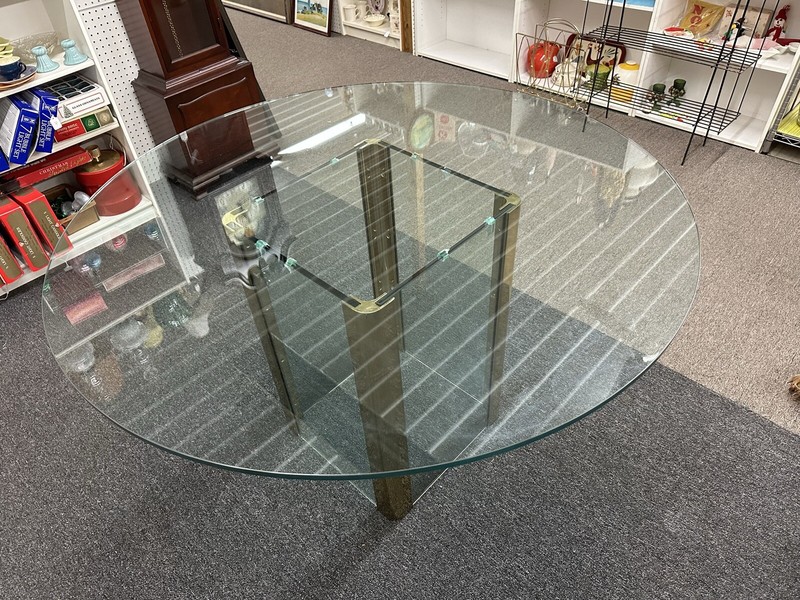 VINTAGE LEON ROSEN - PACE COLLECTION Brass & Glass DINING ROOM TABLE ORIGINAL gallery
