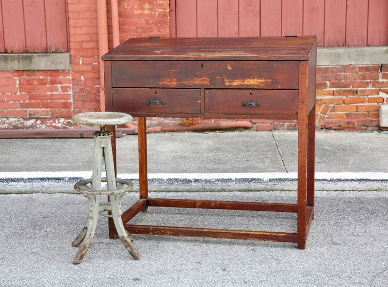 Vintage Antique Drafting Table Architect Desk apothecary wood drawer art studio gallery