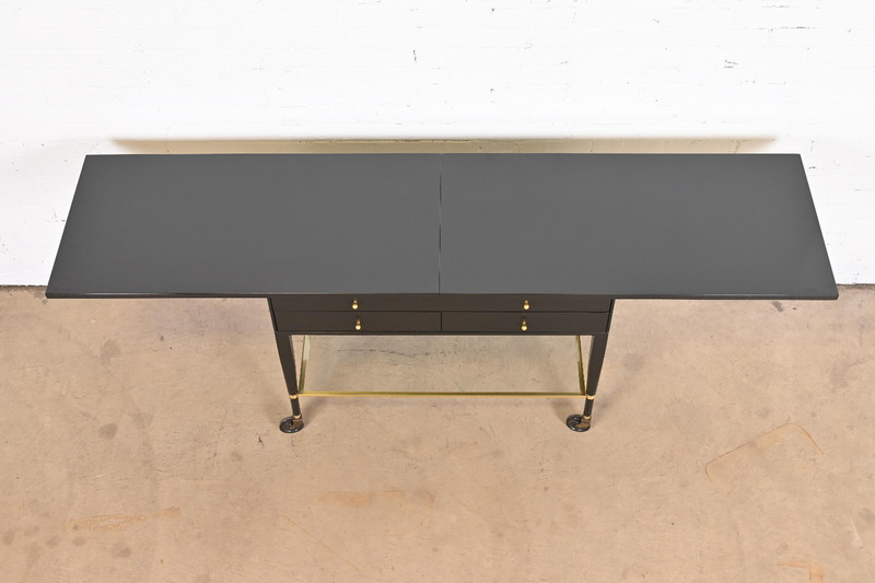 Paul McCobb for Directional Mid-Century Modern Black Lacquered Flip Top Bar Cart gallery