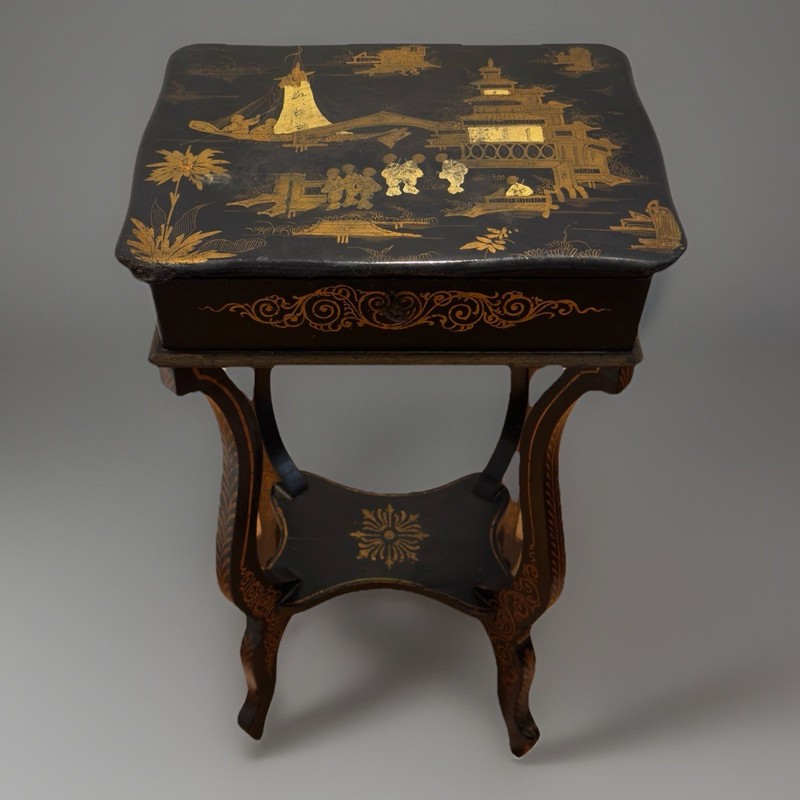 Antique Napoleon III Papier-Mâché Work /Sewing Table, C1870