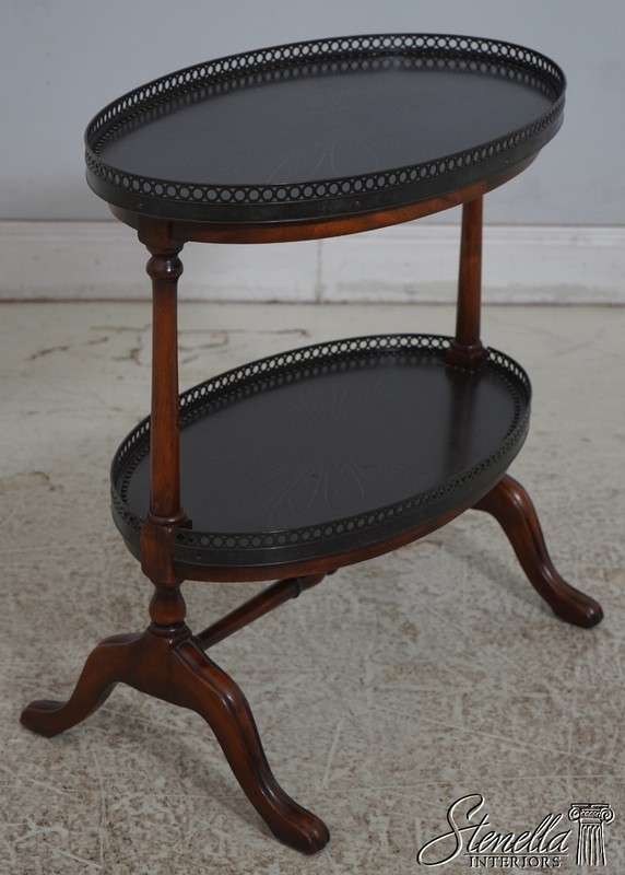 L70109: THEODORE ALEXANDER Vintage Mahogany 2 Tier Bronze Top Etagere Side Table gallery