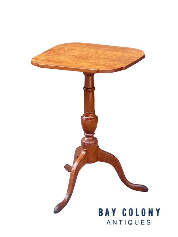 ANTIQUE QUEEN ANNE CHERRY CANDLESTAND WITH OVOLO TOP & SNAKE LEGS