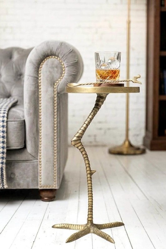 Handmade Aluminium Flamingo Side Table, Antique Brass Finish, Tropical Decor gallery