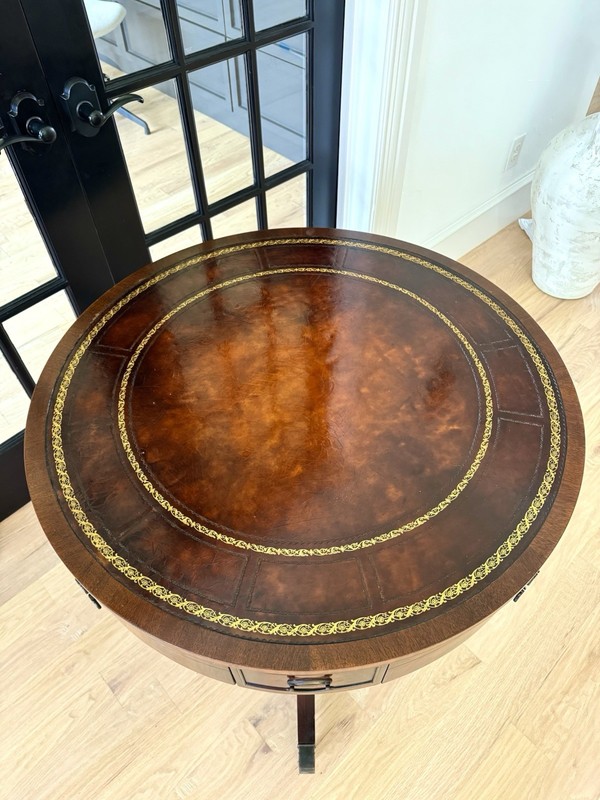 Stately Vintage Regency Drum Table – Rich Mahogany Finish gallery