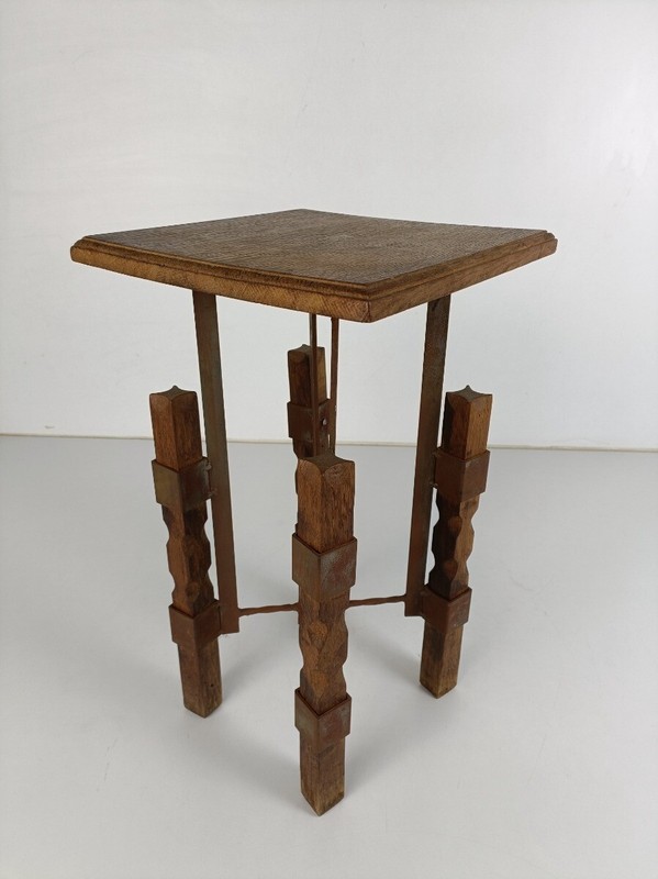 Industrial Steampunk Rustic Pedestal Plant stand Side table Wood Iron funky vint gallery