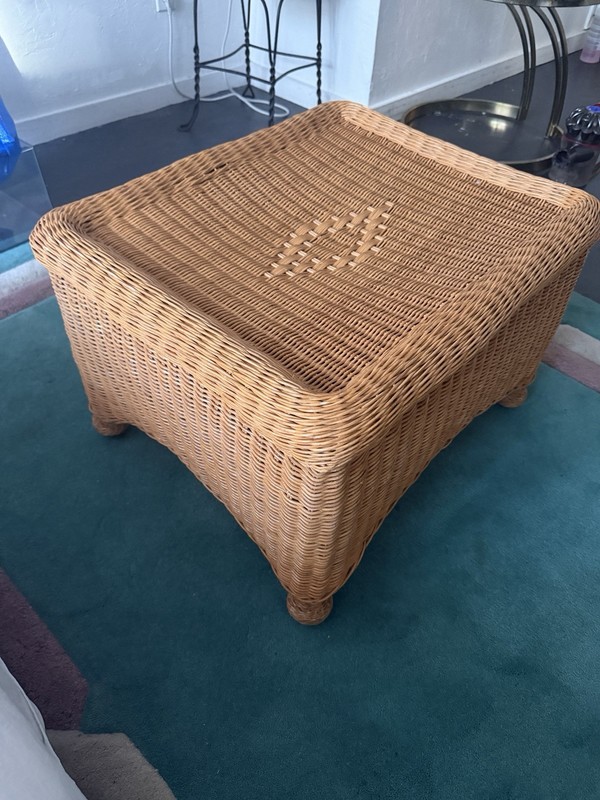 Vintage 1960s Handcrafted Wicker Coffee Table Ottoman Mid Century Boho Coastal gallery