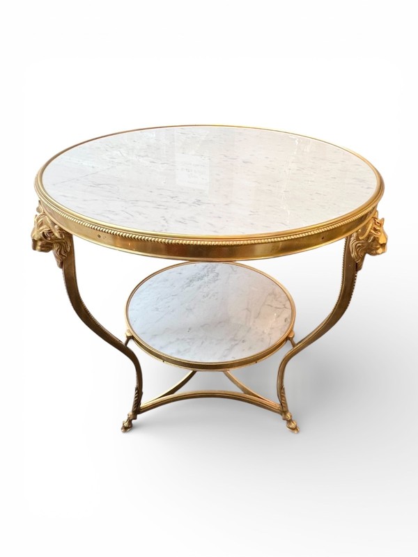 Louis XVI Style Gilt Bronze White Marble Gueridon / Center Table