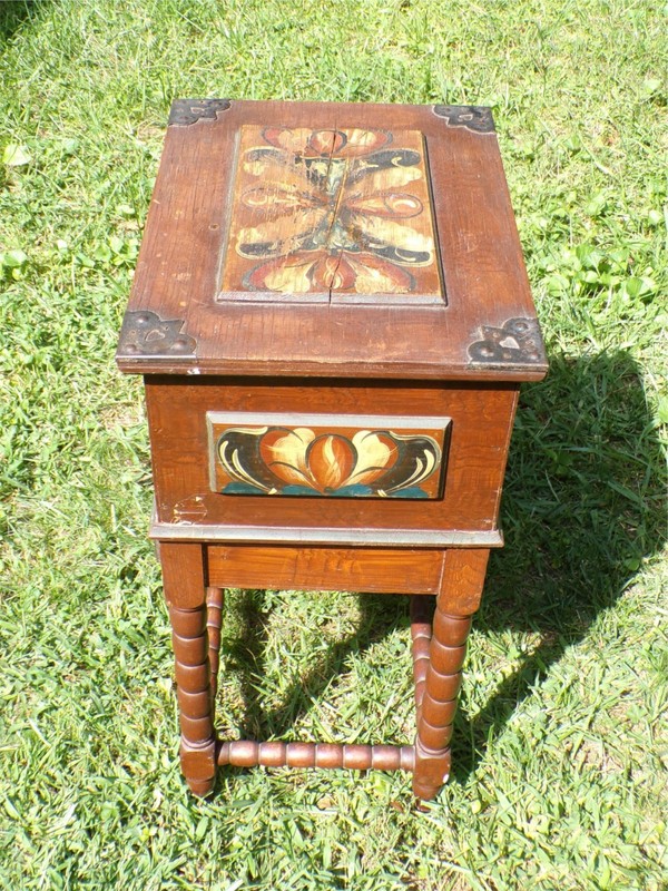 Vintage Swedish Sewing Table Syskrin Scandinavian Folk Art Kurbits Nightstand gallery