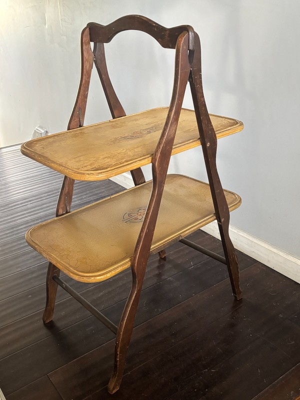 Antique 1930s Roos Furniture Illinois Foldaway 2 Tier Folding Butlers Tray Table