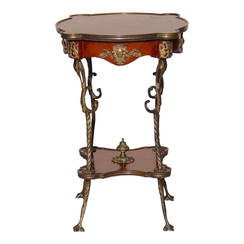Late 19th Century French Louis XV Style Parquetry Round End Table W/Bronze Mount