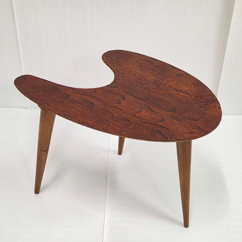 Vintage Tripod Accent Table 1950s Imitation Snake Skin