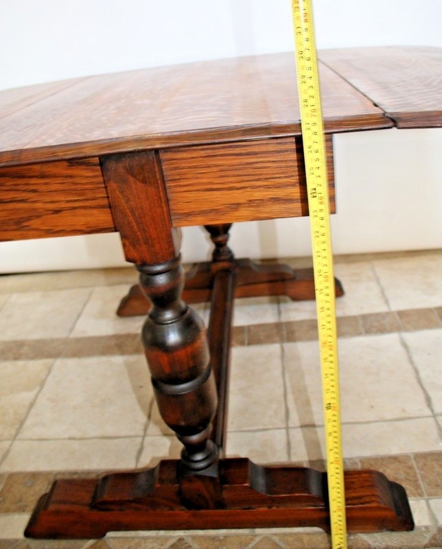 Antique English Pub Table Solid Tiger Oak Drop side Leaf Kitchen Game Seats six gallery