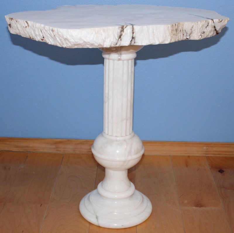 Italian Marble Table Carved Column THICK Slab Top 1980s or earlier gallery