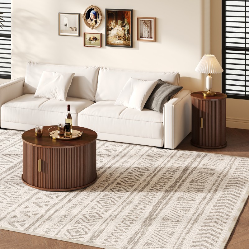Mid Century Walnut Coffee Table with Sliding Tambour Doors Storage Modern 71 gallery