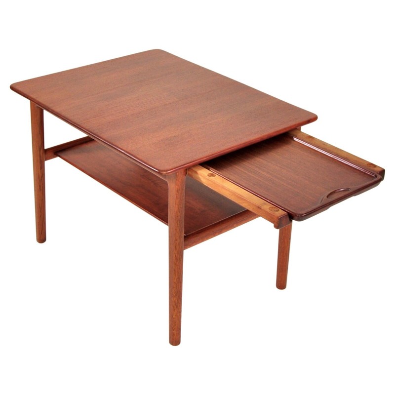 Rare! Hans Wegner Danish Modern Teak Tray Table Tray for Johannes Hansen 1950s gallery