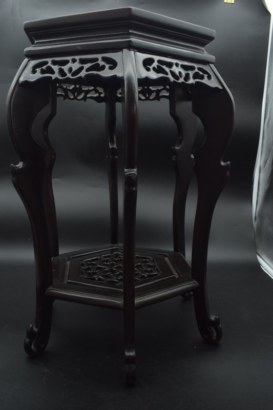 Japanese Wooden Plant Stand Carved Dark Wood Table Top 30cm Height 51cm Vintage gallery