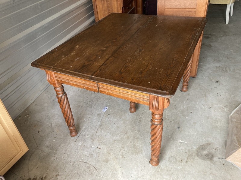 Antique Square Kitchen Vintage Farmhouse Oak Table Barley Twist 5 Leg No Leaves gallery