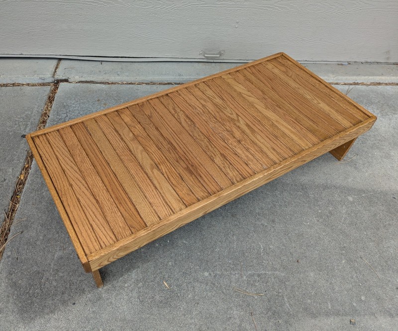 Vintage Rustic Solid Oak Slat Wood Low Coffee Table Mid Century Danish Modern B4 gallery