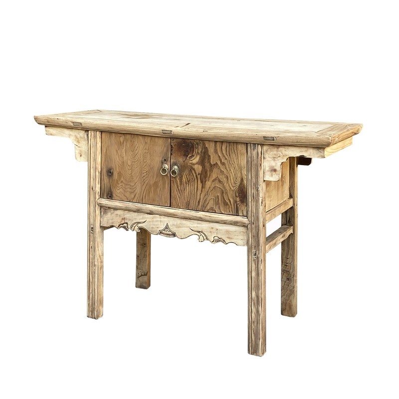 Chinese Vintage 2 Doors Raw Wood Rustic Low Side Table cs7167 gallery