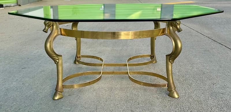 Maison Jansen Vintage Brass Horse Head Octagonal Coffee Table, Made in Italy