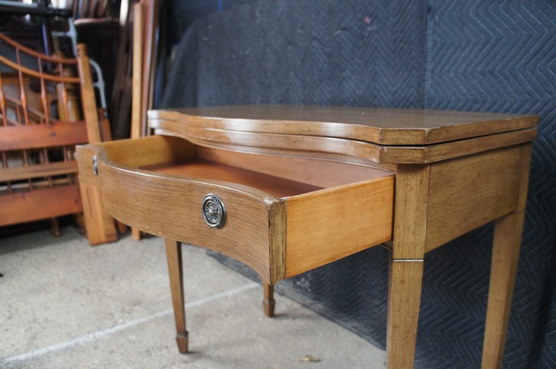 Antique American Sheraton Painted Grain Serpentine Flip Top Console Game Table gallery