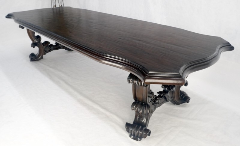 Large 10' Long Heavily Carved Base Scroll Shape Thick Top Dining Table MINT gallery