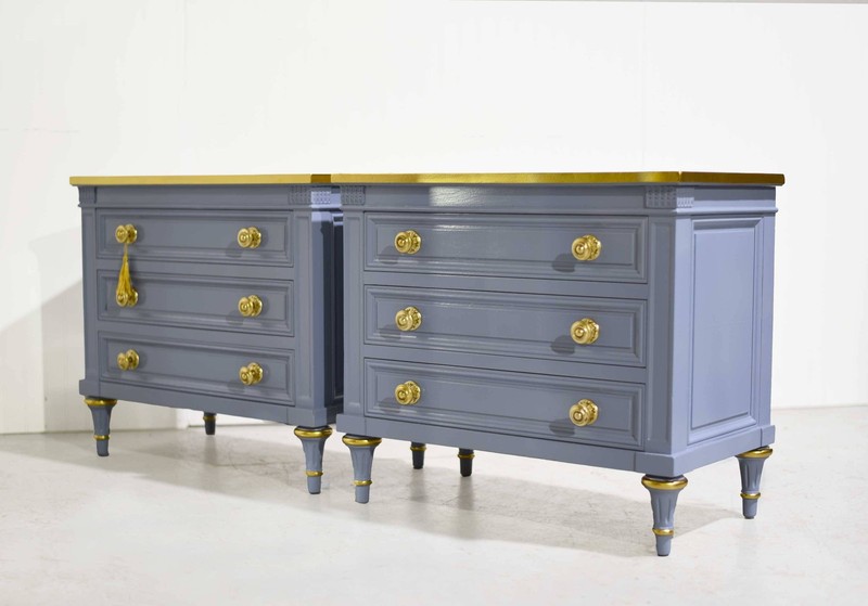 Mid Century French Side Tables by Karges in Blue a Pair - Newly Painted gallery