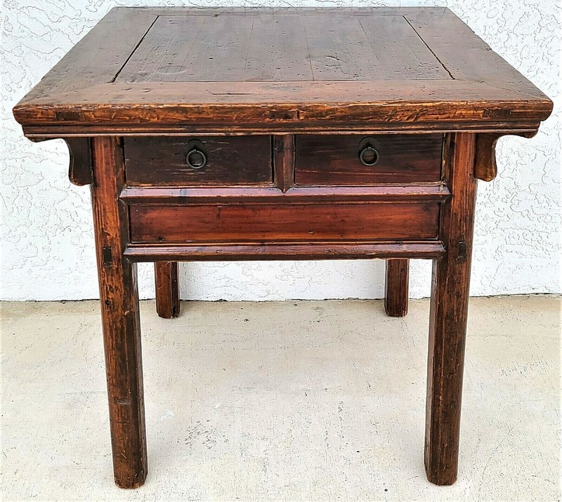 Antique Solid Wood Asian Chinoiserie 2 Drawer Side Occasional Lamp Table gallery