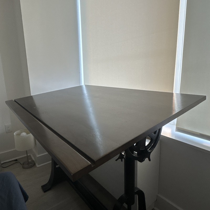 Industrial Adjustable DRAFTING Table Solid Wood & Cast Iron Base NYC Pickup Only gallery
