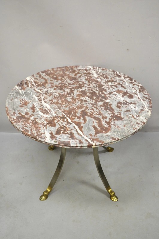 Maison Jansen Style Italian Neoclassical Brass Hoof Foot Marble Top Center Table gallery