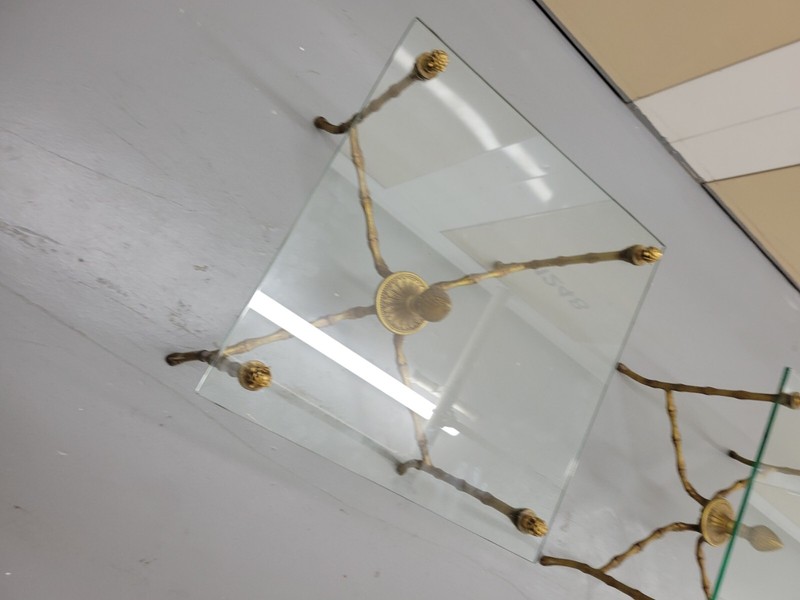 Pair Square Glass , Bronze Bagues Style Faux Bamboo table 1960 gallery