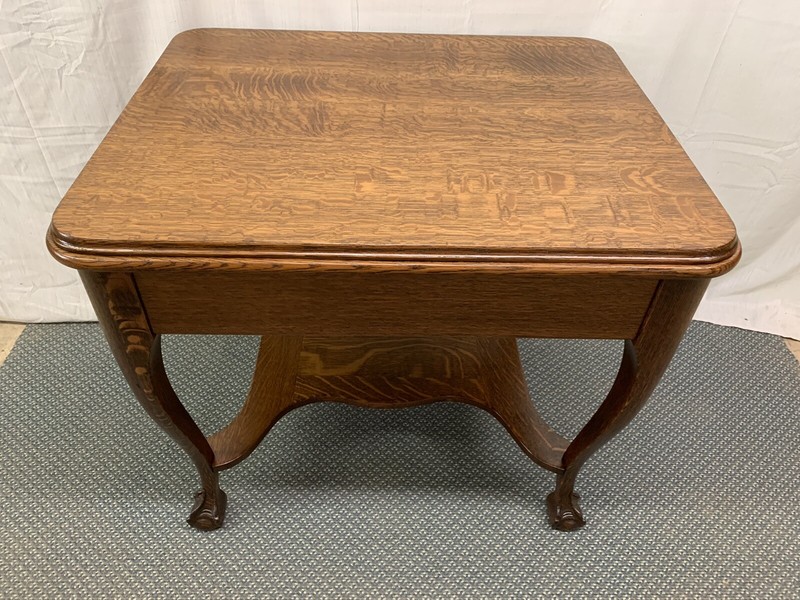 Antique Quartered Oak Wood Claw Foot Library Desk Table
