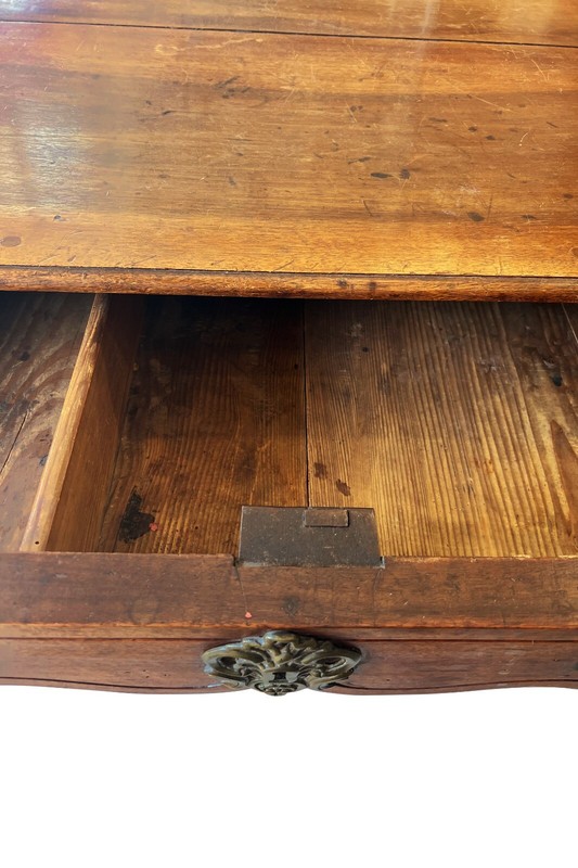 ANTIQUE FRENCH COUNTRY WALNUT ORIGINAL BRASS MOUNTED SIDE TABLE, CIRCA 1900 gallery