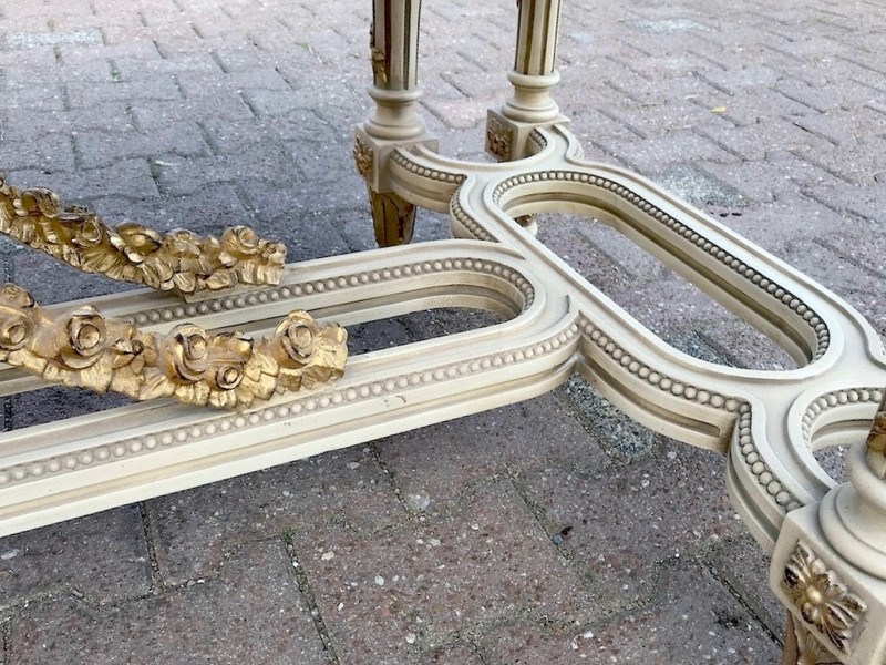 Center Table French Louis XVI Cream Gold Hand Carved Vintage Decor gallery