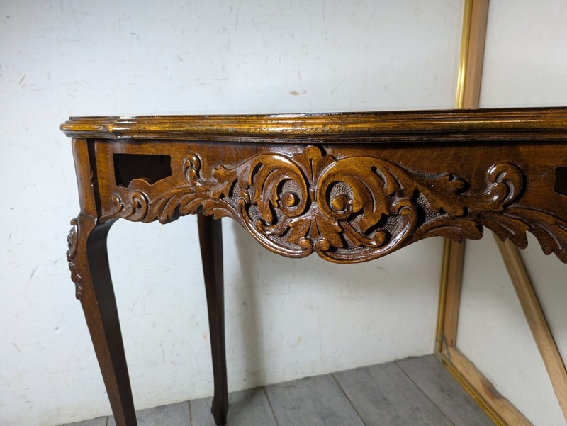 Vintage French Provincial Burl Walnut Side Entry Table Carved Wood Louis XV J76 gallery